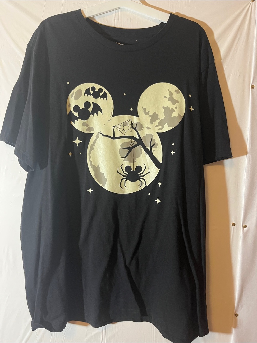 Disney Black Short Sleeve Tee with Gold Halloween Mickey Moon Graphic
